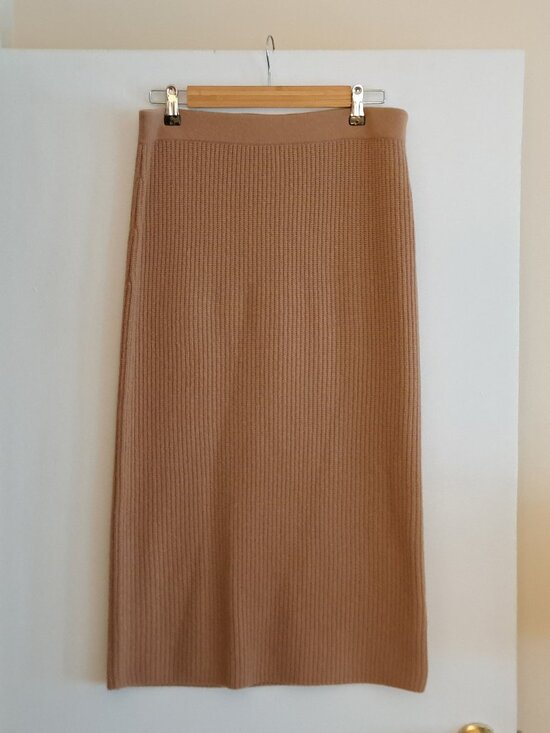 CLUB MONACO Cashmere Ribbed Midi Skirt, camel, sz L - Picture 4 of 8